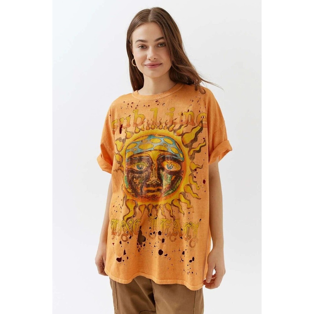 Urban Outfitters Women's X Sublime Distressed With Holes Oversized Tee T-Shirt